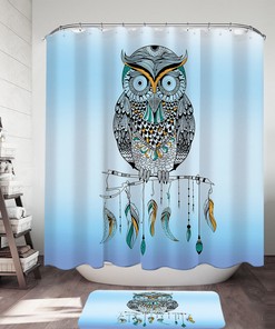 Native American Owl Printed Shower Curtain for Ethnic Bathroom Decor