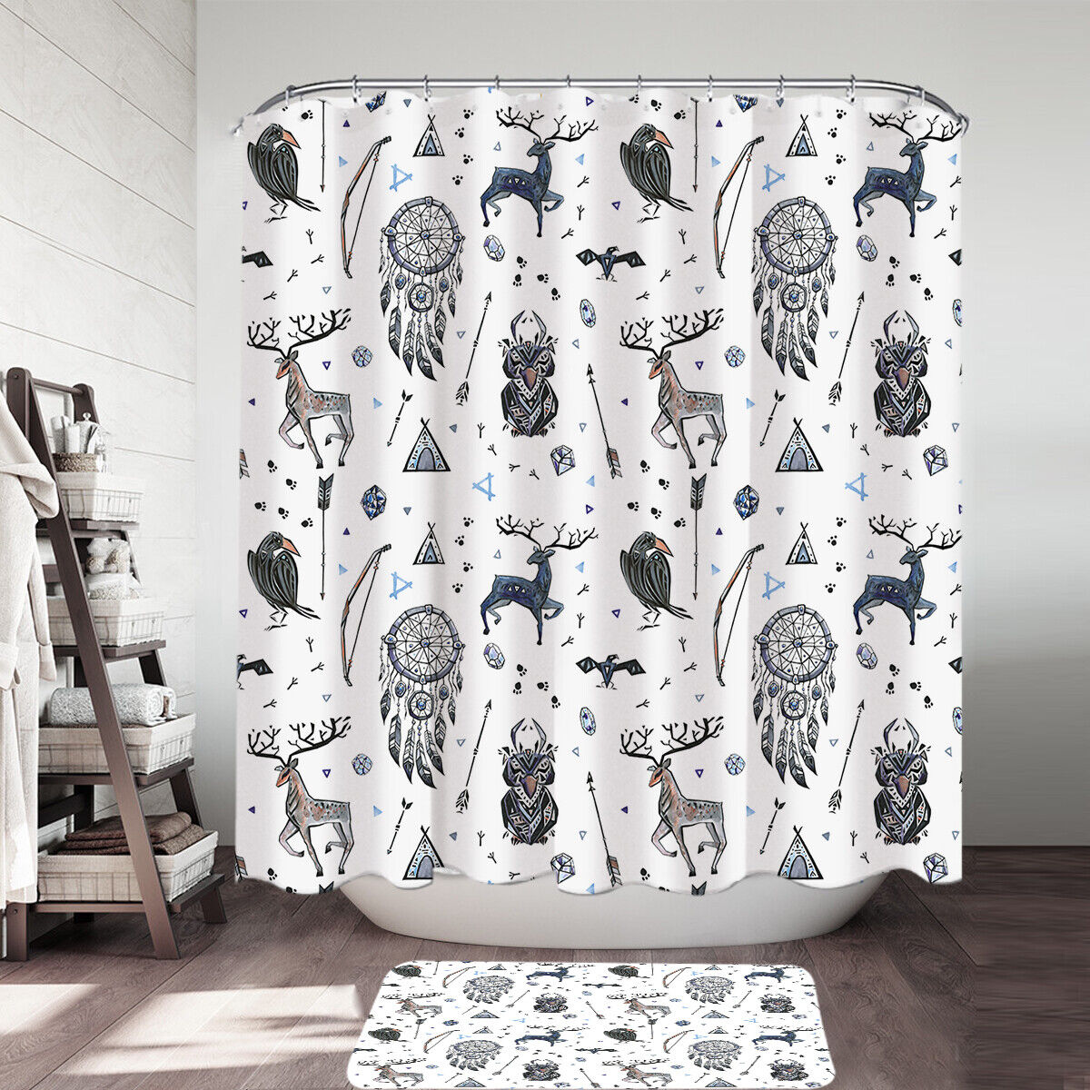 Native American Pattern Shower Curtain - Unique Animal Bathroom Decor