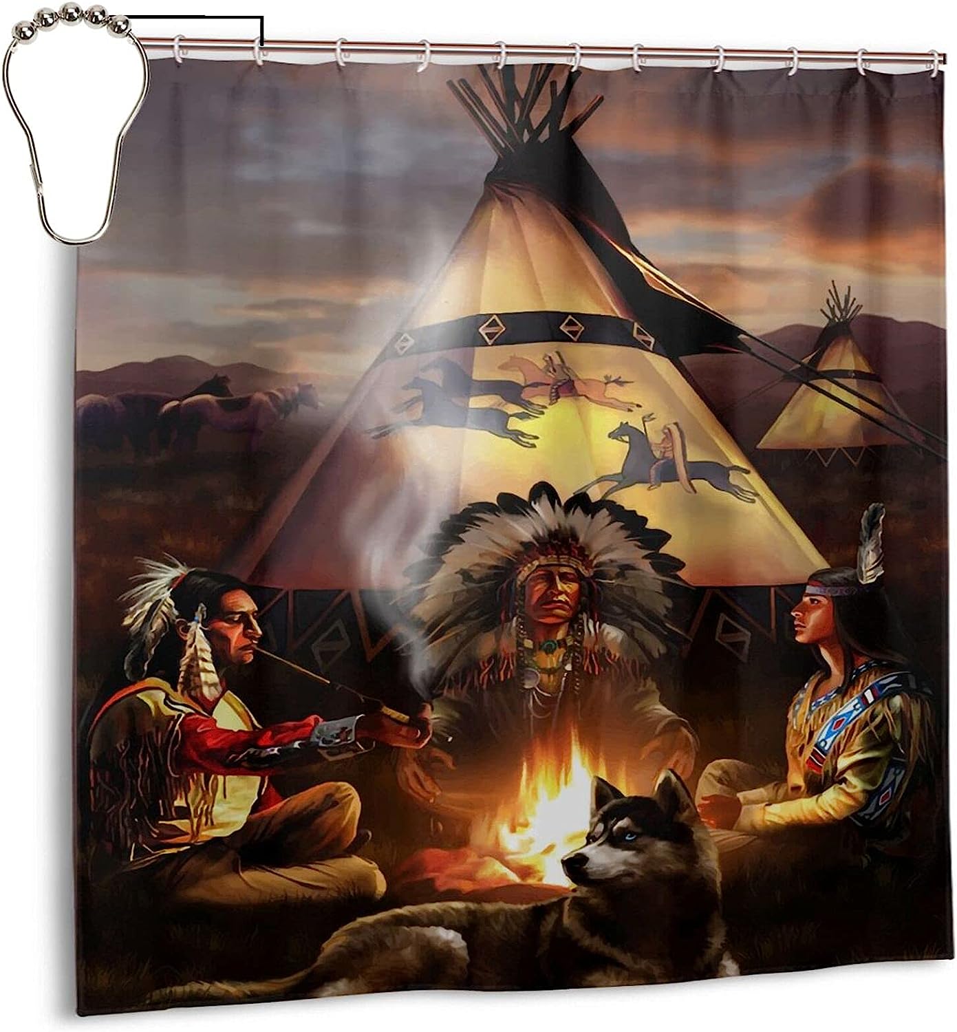 Native American Peace Pipe Shower Curtain, Beautiful Bathroom Decor