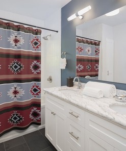 Native American Southwest Geometry Shower Curtain, Water-resistant Bathroom Decor with Tribal Design