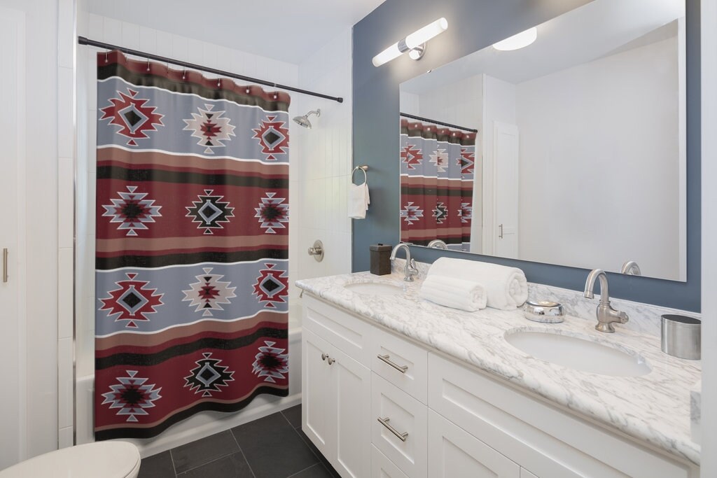 Native American Southwest Geometry Shower Curtain, Water-resistant Bathroom Decor with Tribal Design