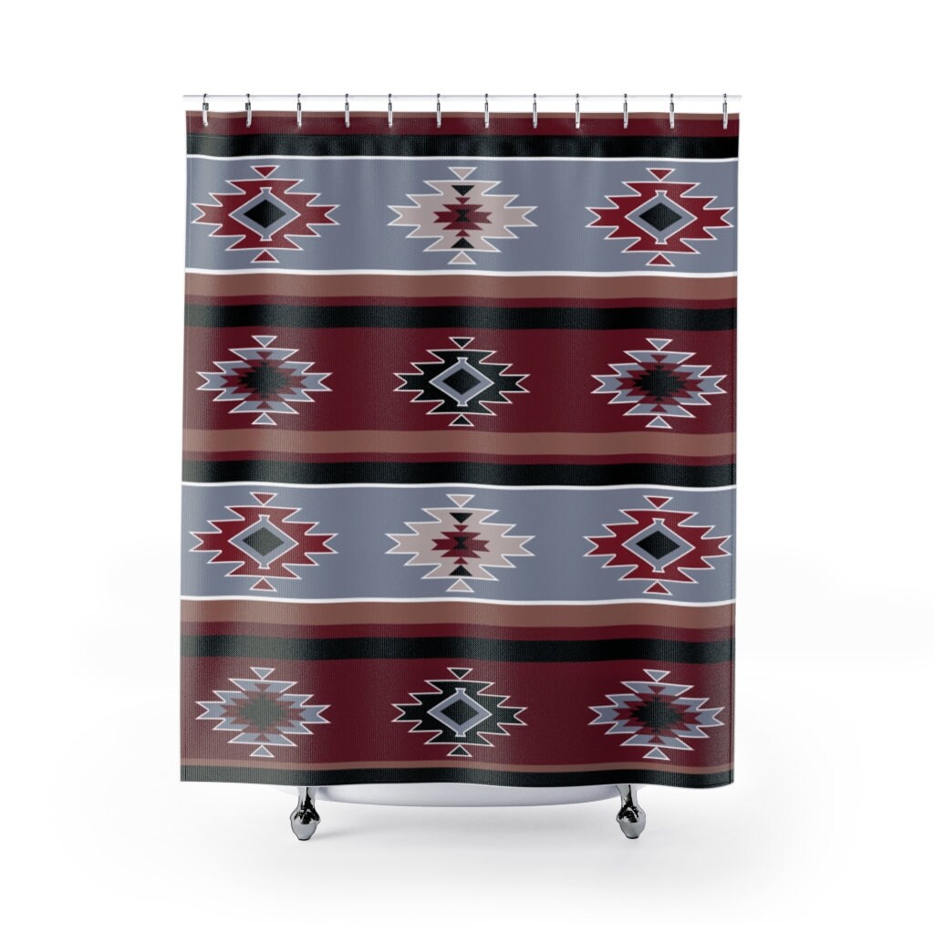 Native American Southwest Geometry Shower Curtain, Water-resistant Bathroom Decor with Tribal Design