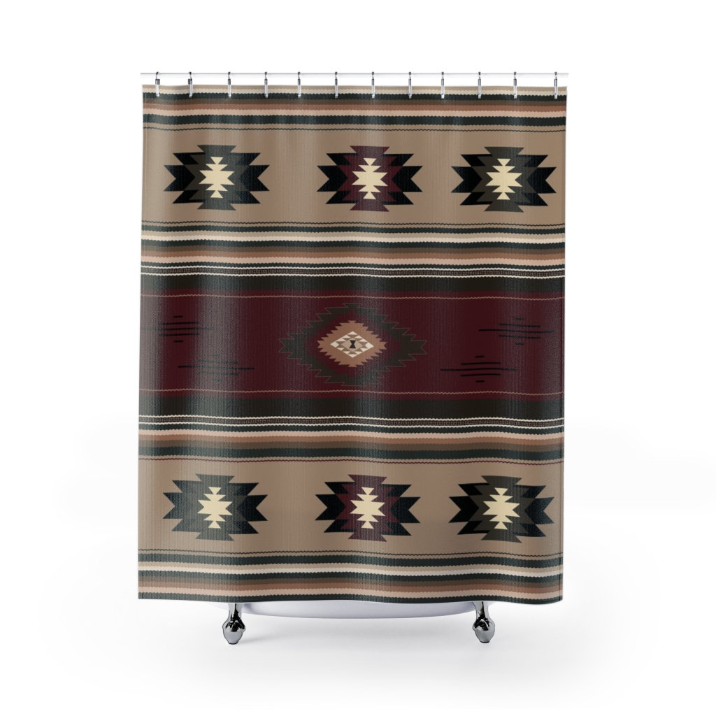 Native American Style Printed Shower Curtain, Water-resistant Bathroom Decor with Southwest Design