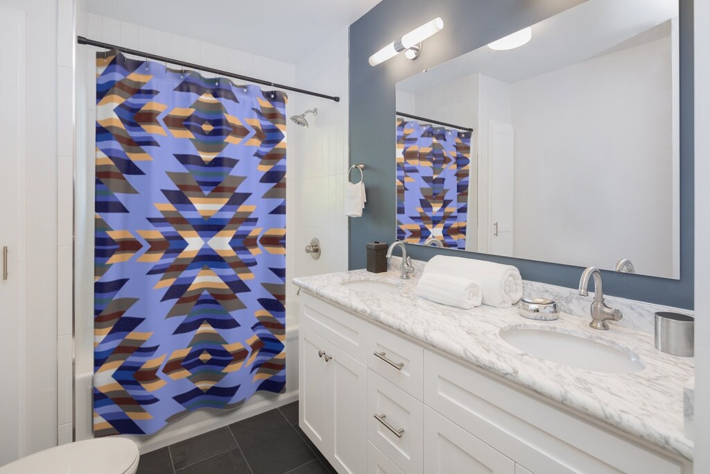 Native American Style Shower Curtain, Premium Bathroom Decor with Southwestern Pattern