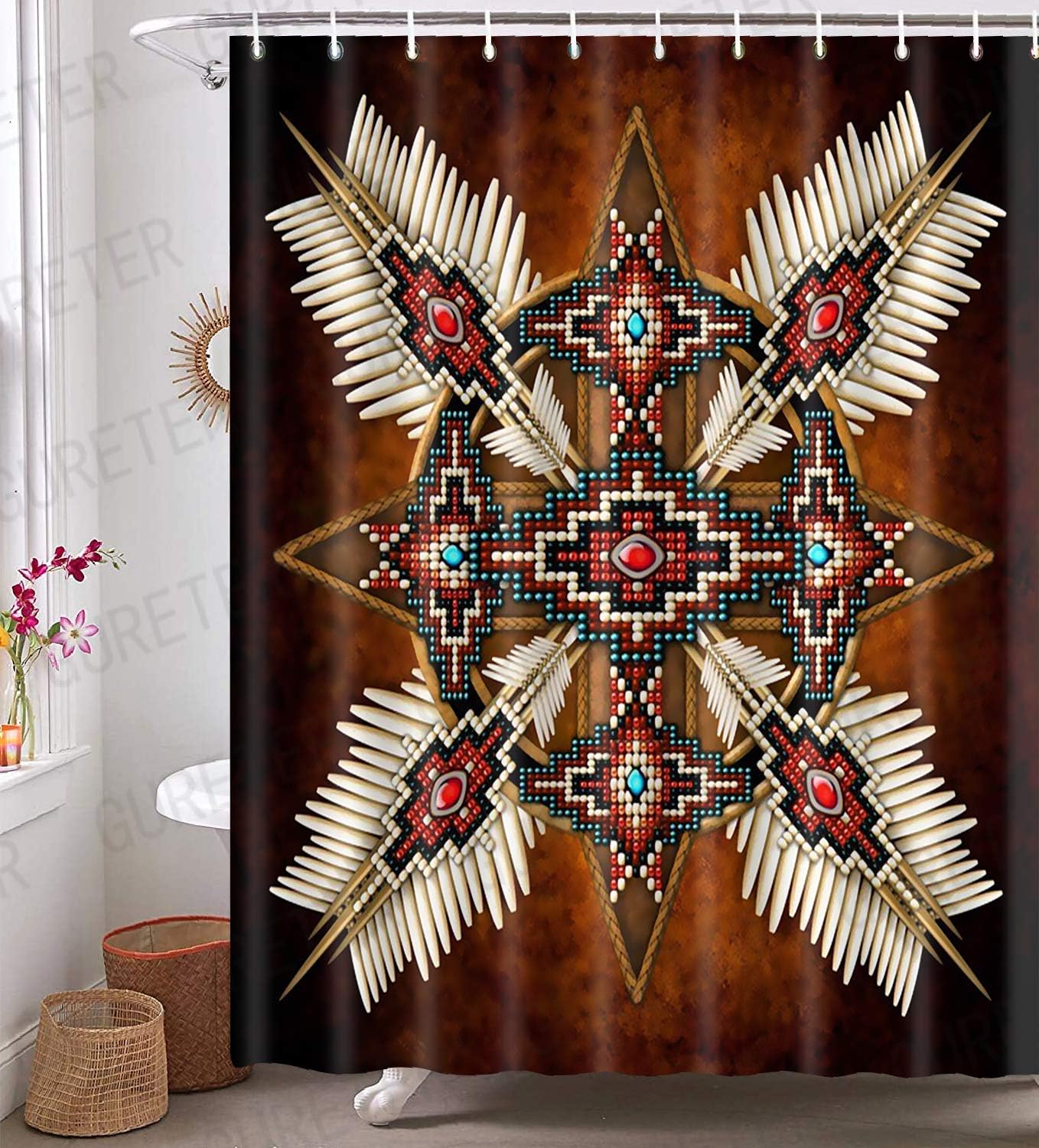 Native American Totem Arrow Shower Curtain, Ethnic Bathroom Curtains For Culturally Inspired Decor