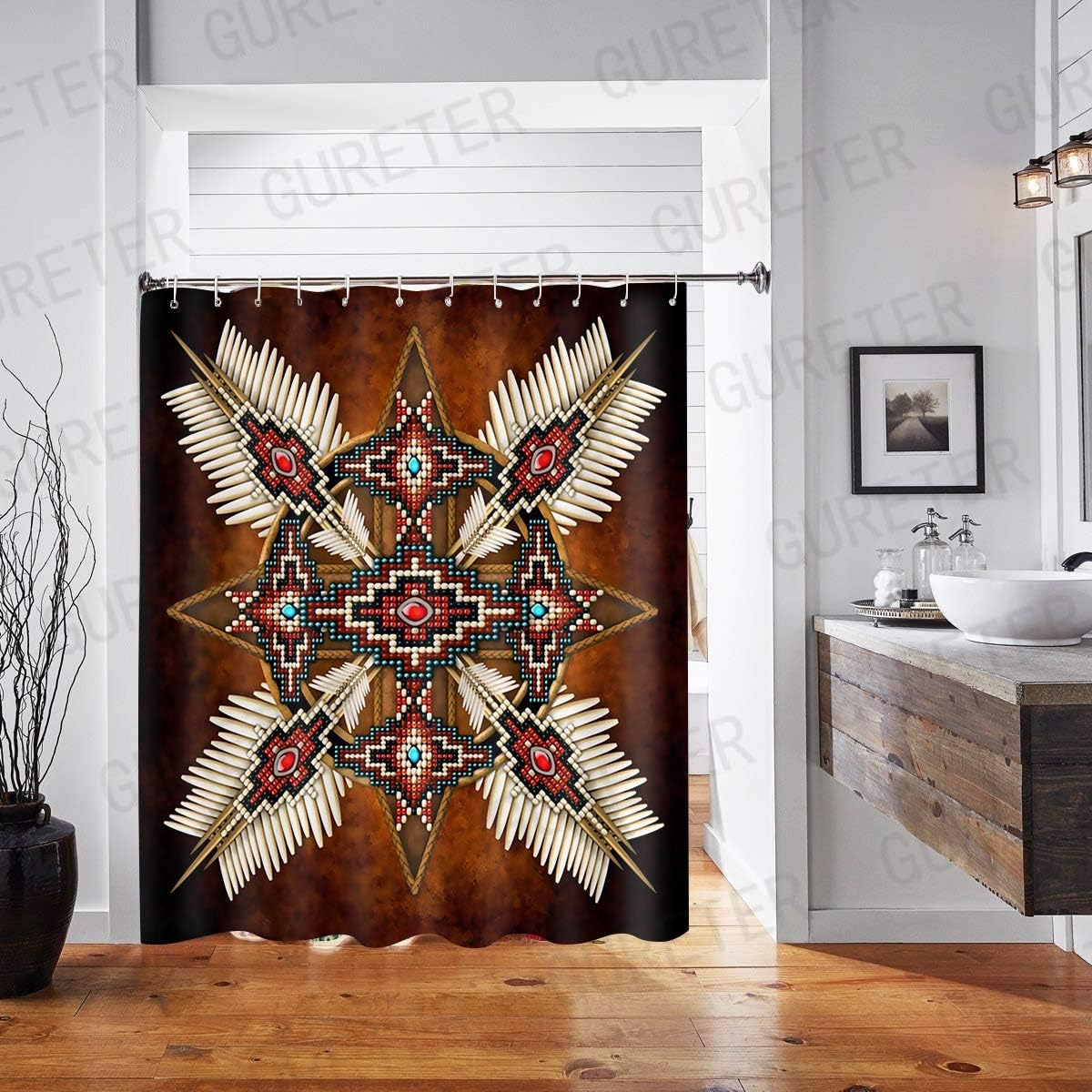 Native American Totem Arrow Shower Curtain, Ethnic Bathroom Curtains For Culturally Inspired Decor