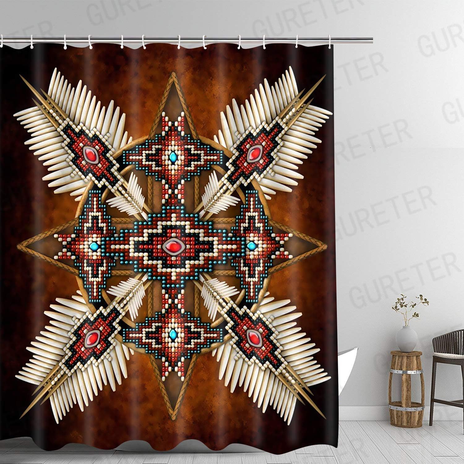 Native American Totem Arrow Shower Curtain, Ethnic Bathroom Curtains For Culturally Inspired Decor