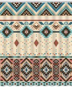 Native American Tribal Geometric Shower Curtain, Beige Abstract Vintage Bathroom Decor,