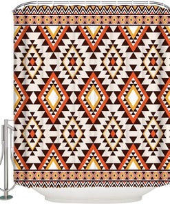 Native American Tribal Patterns Shower Curtain - Lightweight Machine Washable Waterproof Fabric Bathroom Accessory