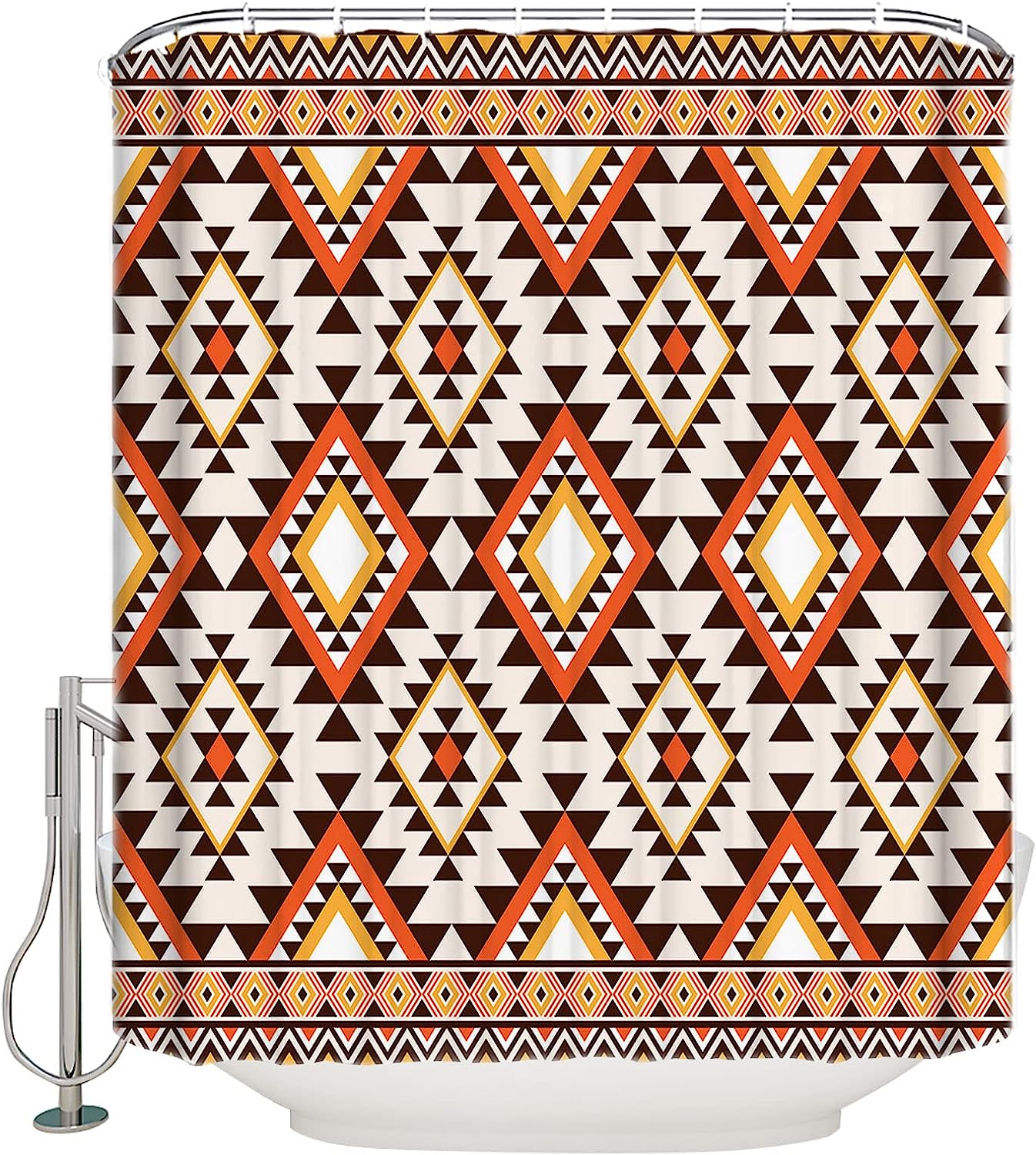 Native American Tribal Patterns Shower Curtain - Lightweight Machine Washable Waterproof Fabric Bathroom Accessory