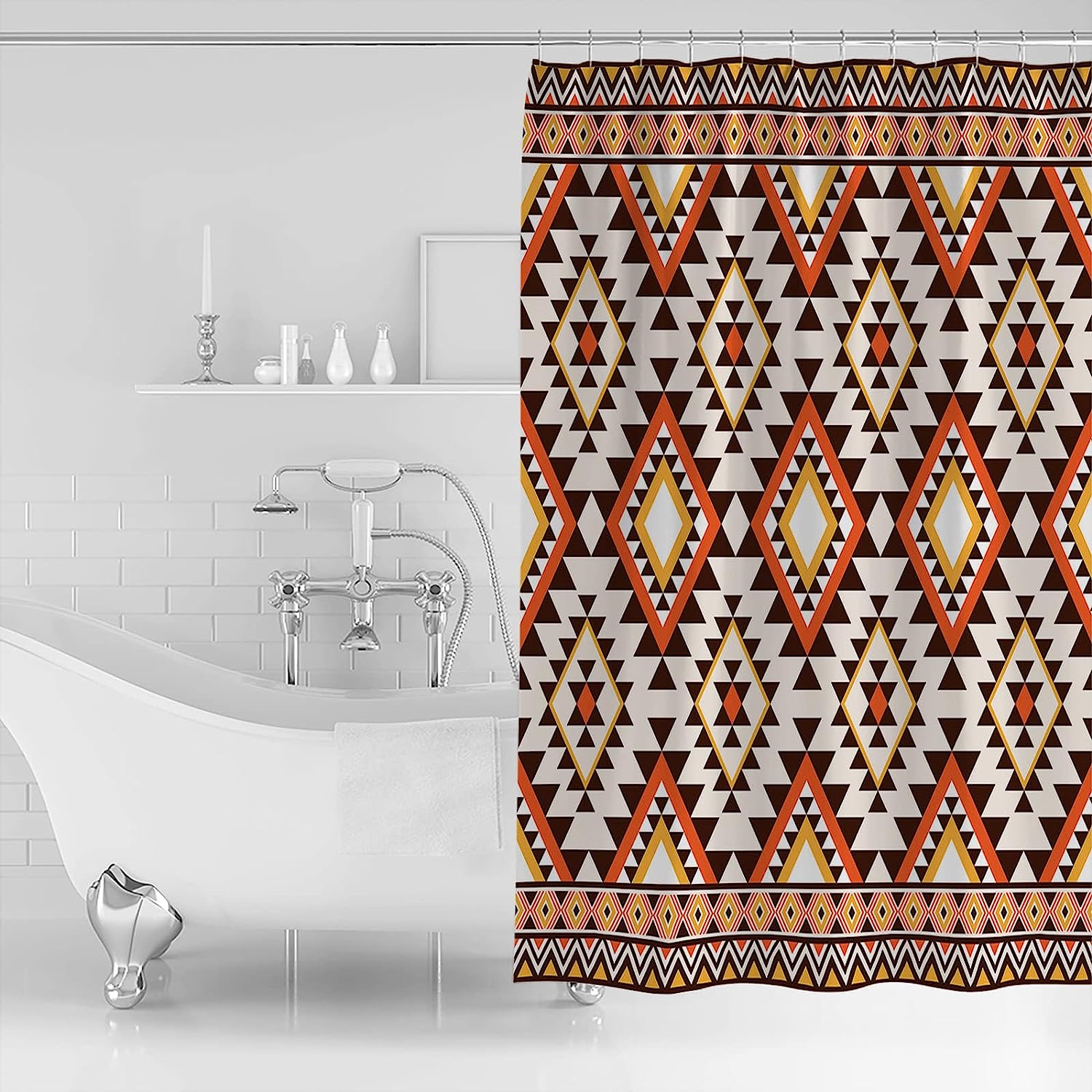 Native American Tribal Patterns Shower Curtain - Lightweight Machine Washable Waterproof Fabric Bathroom Accessory