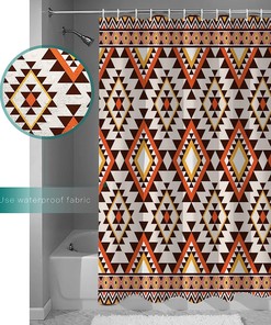 Native American Tribal Patterns Shower Curtain - Lightweight Machine Washable Waterproof Fabric Bathroom Accessory