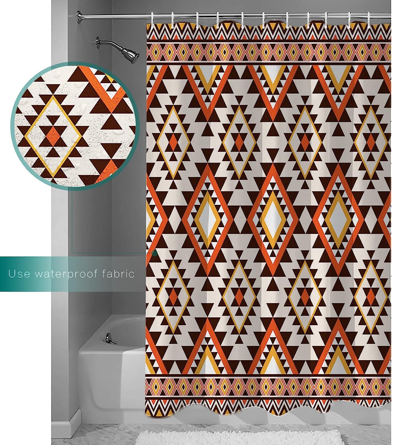 Native American Tribal Patterns Shower Curtain - Lightweight Machine Washable Waterproof Fabric Bathroom Accessory