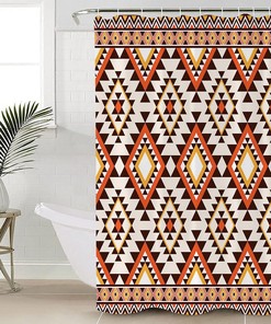 Native American Tribal Patterns Shower Curtain - Lightweight Machine Washable Waterproof Fabric Bathroom Accessory