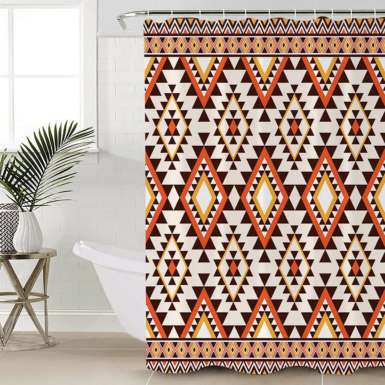 Native American Tribal Patterns Shower Curtain - Lightweight Machine Washable Waterproof Fabric Bathroom Accessory