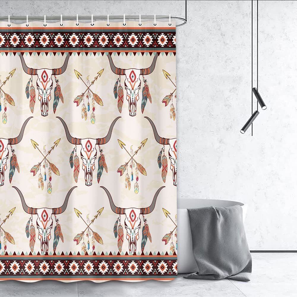 Native American Tribal Vintage Shower Curtain, Southwest Aztec Bathroom Decor