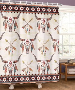Native American Tribal Vintage Shower Curtain, Southwest Aztec Bathroom Decor
