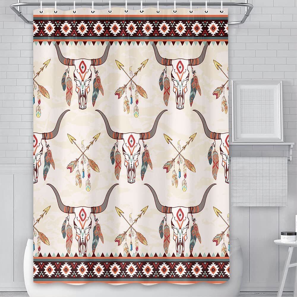 Native American Tribal Vintage Shower Curtain, Southwest Aztec Bathroom Decor