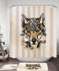 Native American Wolf Art Shower Curtain - Wildlife Bathroom Decoration