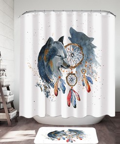 Native American Wolf Painting Shower Curtain - Aztec Bathroom Decor