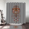 Native American Wolf Print Shower Curtain in red and yellow for a unique bathroom decor