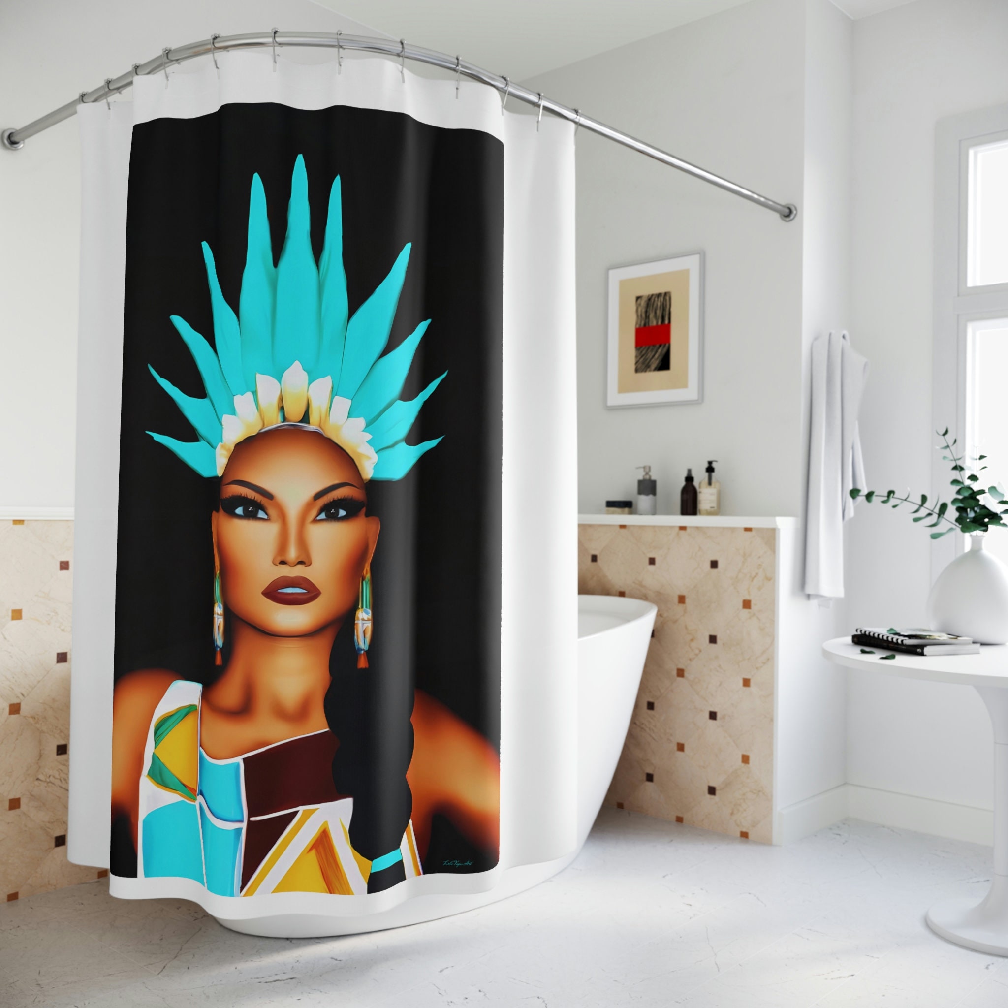 Native American Woman Shower Curtain - Ethnic Bathroom Decor Housewarming Gift