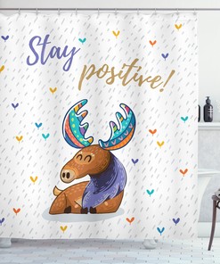 Native Animals Cartoon Print Moose Shower Curtain for Bathroom
