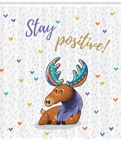 Native Animals Cartoon Print Moose Shower Curtain for Bathroom