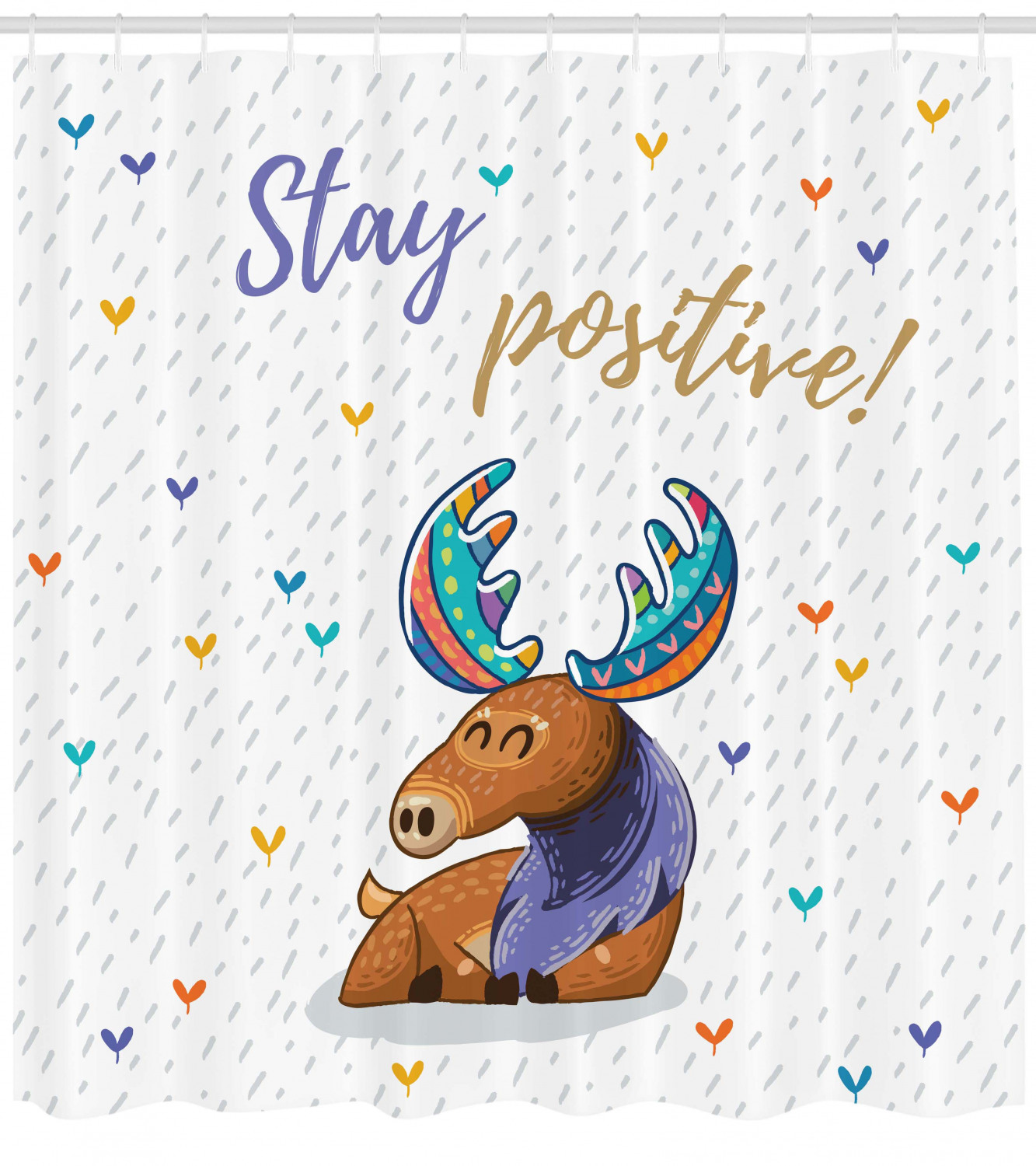 Native Animals Cartoon Print Moose Shower Curtain for Bathroom
