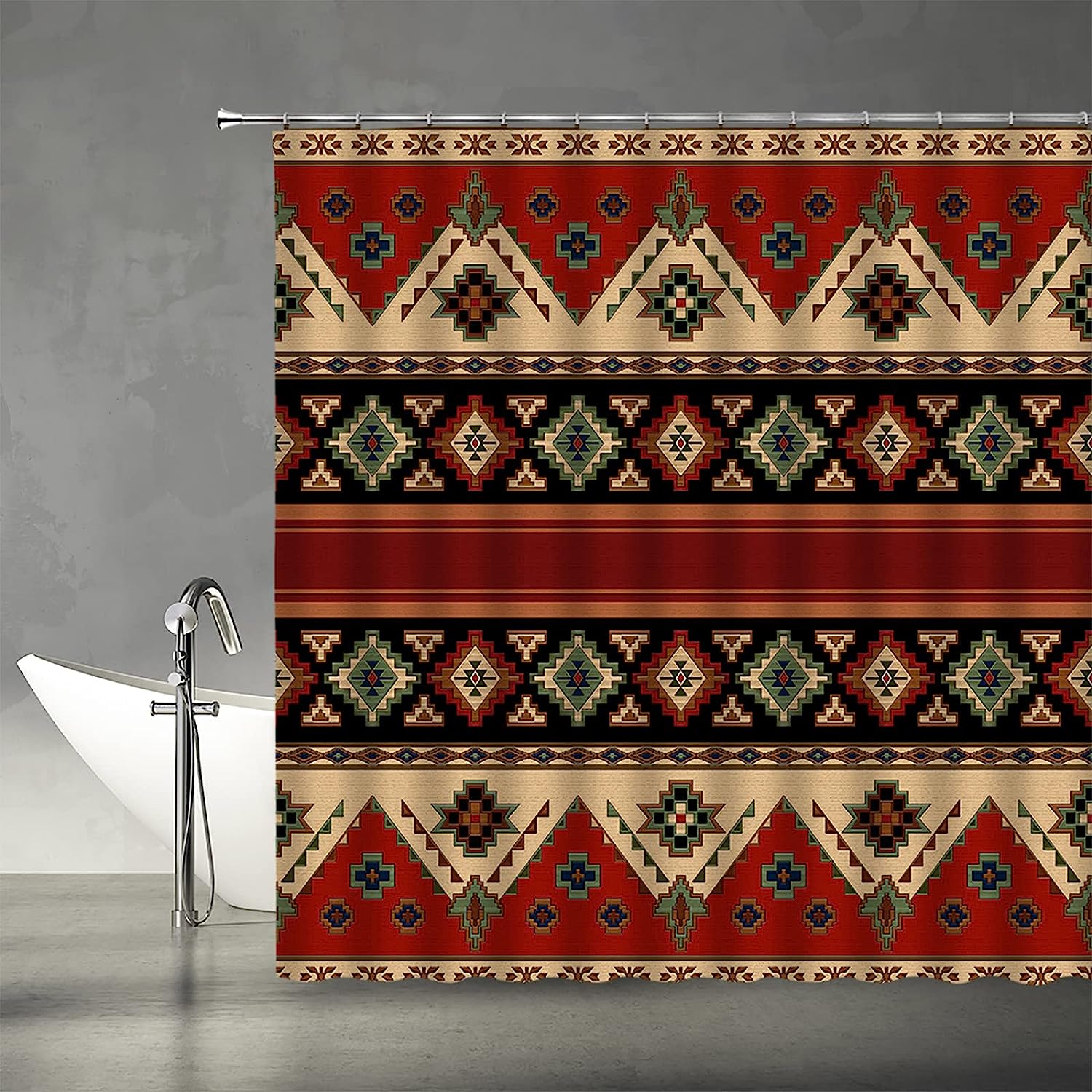 Native Aztec Tribal Shower Curtain For Southwest-Inspired Bathroom - Image 2