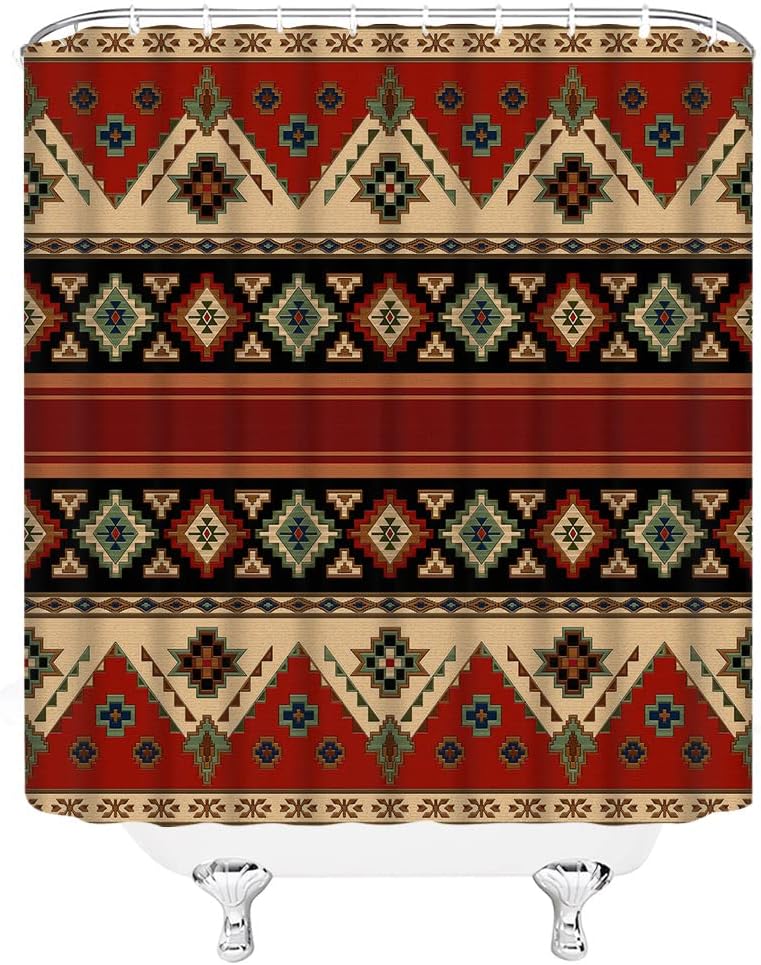 Native Aztec Tribal Shower Curtain For Southwest-Inspired Bathroom - Image 3