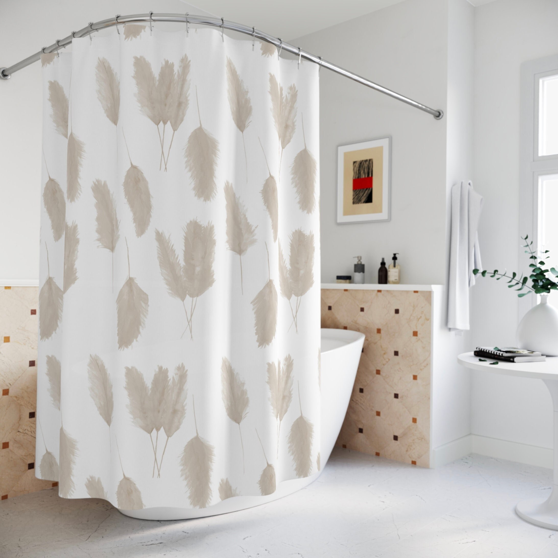 Natural And Chic Boho Pampas Grass Shower Curtains For Bathroom Decor