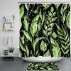 Natural And Creative Black Leaf Shower Curtain With Green Botanical Pattern For Bathroom Decor