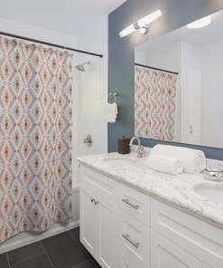 Natural Aztec Shower Curtain - Boho Bathroom Decor with Birds and Dragonfly