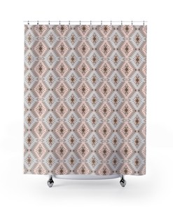 Natural Aztec Shower Curtain - Boho Bathroom Decor with Birds and Dragonfly