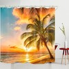 Natural Beach Coconut Tree Shower Curtain With Beautiful Sunset Print For A Tranquil Bathroom