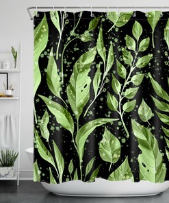 Natural Botanical Green Leaves Tropical Shower Curtain for an Earthy Vibe Bathroom
