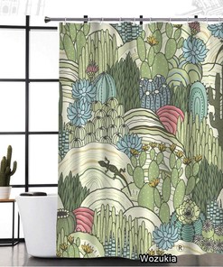 Natural Colored Cactus & Succulents Shower Curtain, Floral Landscape Bathroom Fabric Waterproof Curtain