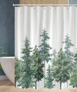 Natural Green Tree Shower Curtain for a Modern Bathroom, Waterproof Fabric