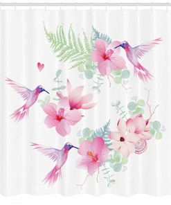 Natural Hummingbirds And Flowers Shower Curtain Kit - A Great Addition To Your Bathroom Decor