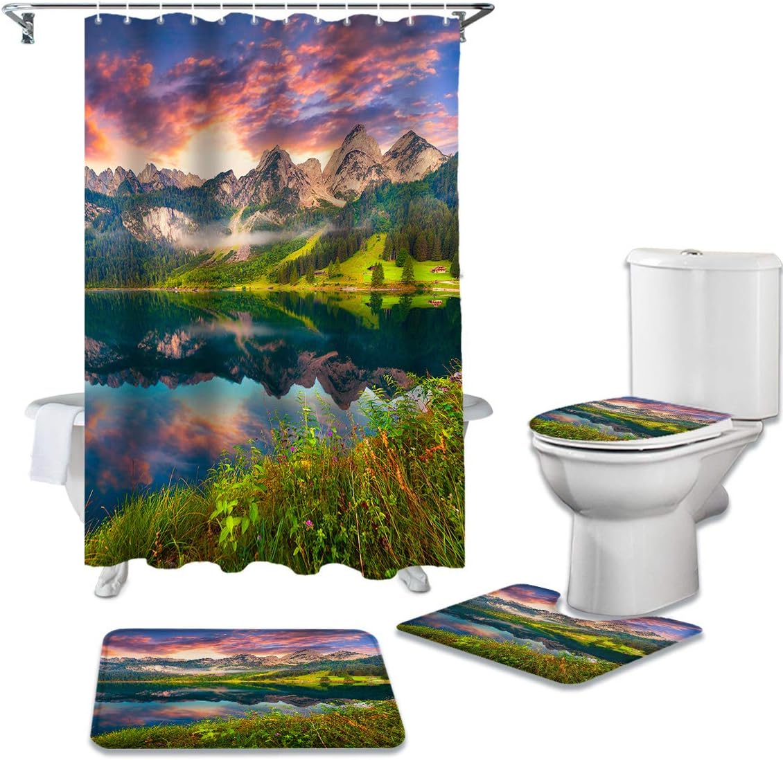 Natural Landscape Scenery Beautiful Dreamy Sundown Sunset Lake Shower Curtain Ideas - Image 2