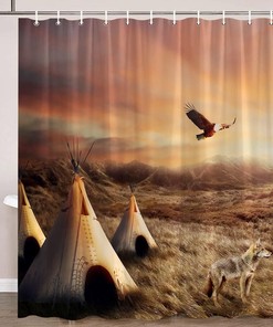 Natural Landscape Tribal Shower Curtain with Southwest Boho Fabric for Ethnic Bathroom Decor 