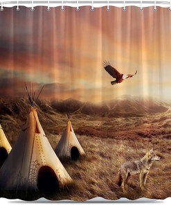 Natural Landscape Tribal Shower Curtain with Southwest Boho Fabric for Ethnic Bathroom Decor