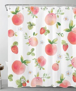 Natural Plant Fruit Peach and Strawberry Shower Curtain for Bathroom Decor
