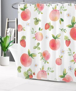 Natural Plant Fruit Peach and Strawberry Shower Curtain for Bathroom Decor