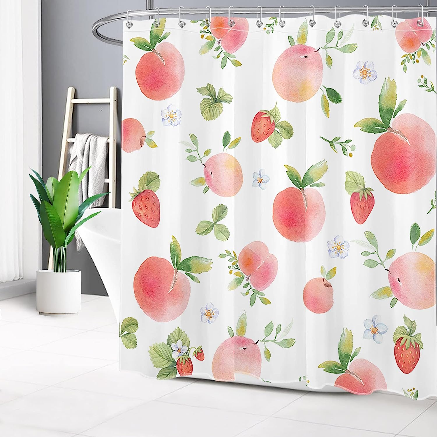Natural Plant Fruit Peach and Strawberry Shower Curtain for Bathroom Decor