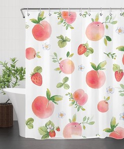 Natural Plant Fruit Peach and Strawberry Shower Curtain for Bathroom Decor