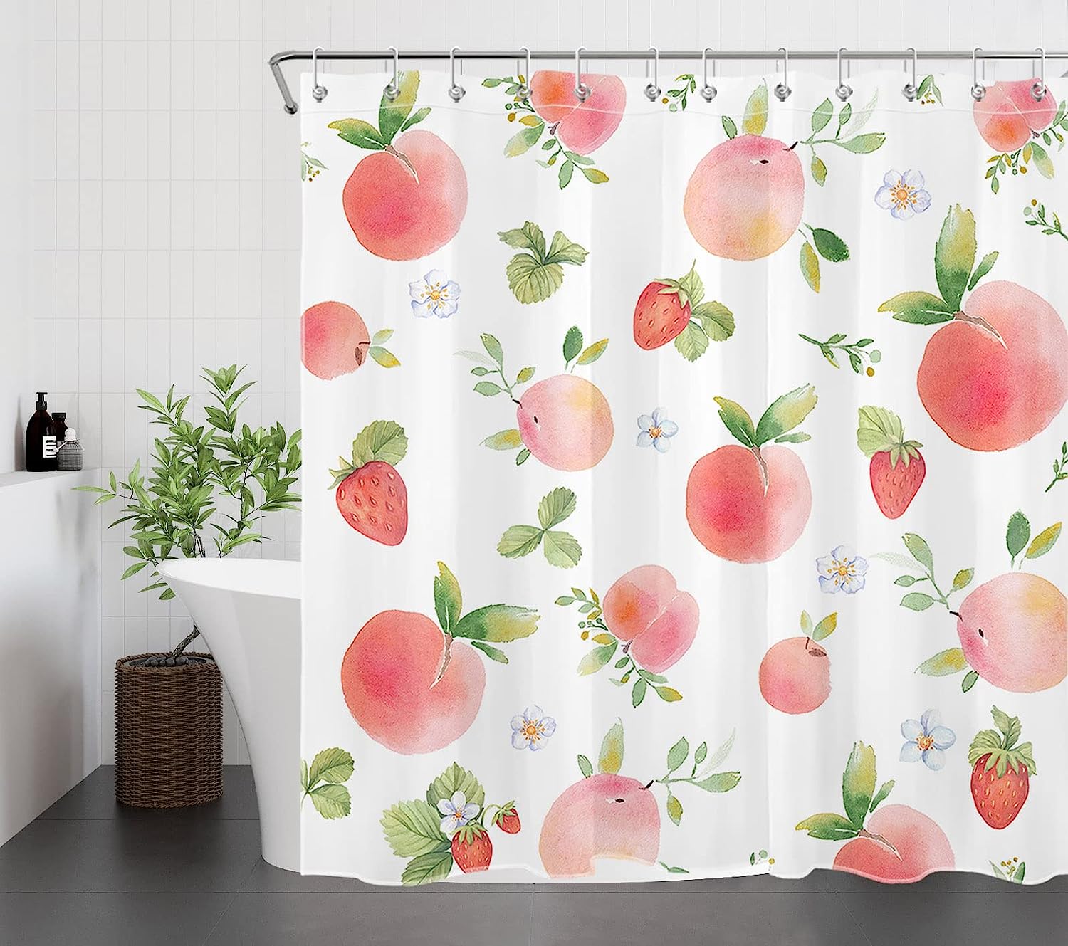 Natural Plant Fruit Peach and Strawberry Shower Curtain for Bathroom Decor