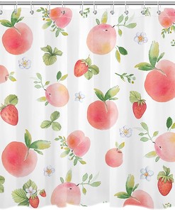 Natural Plant Fruit Peach and Strawberry Shower Curtain for Bathroom Decor