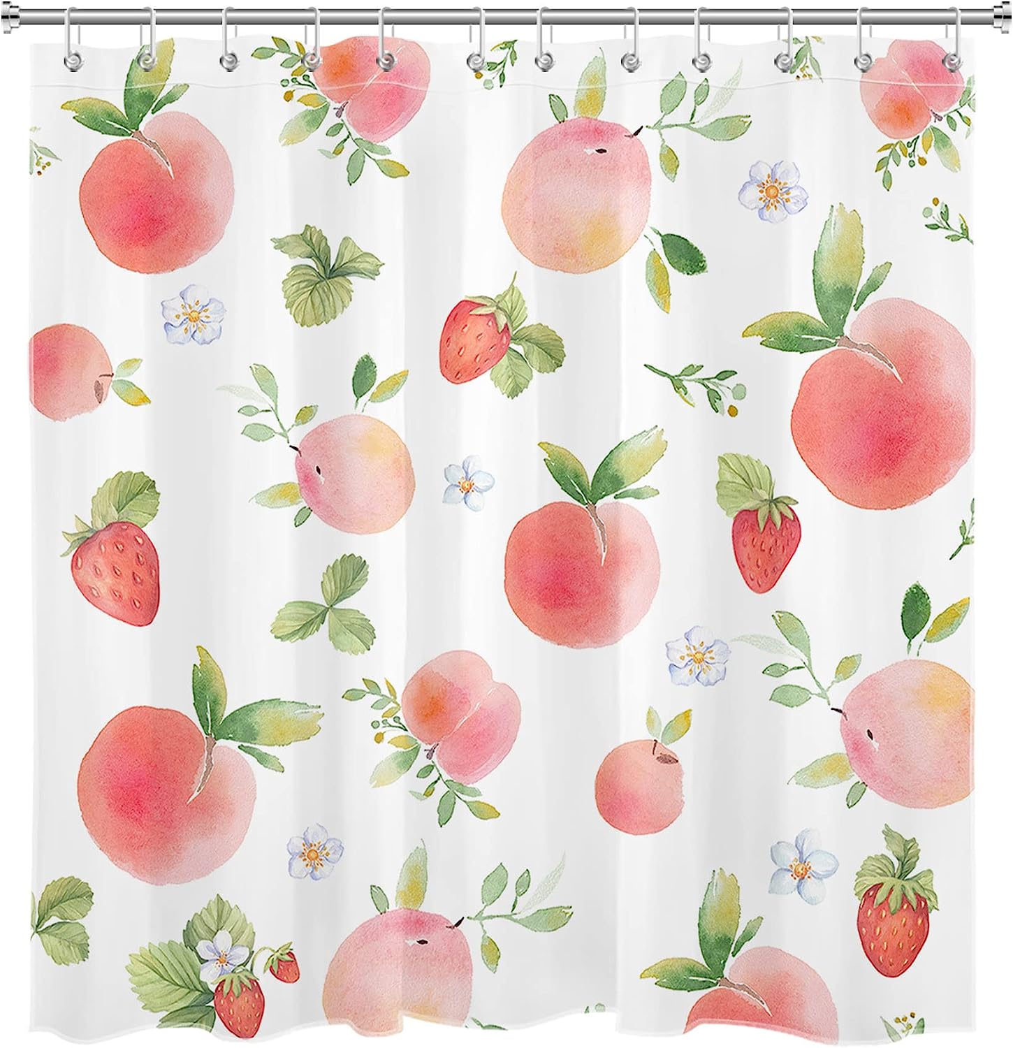 Natural Plant Fruit Peach and Strawberry Shower Curtain for Bathroom Decor